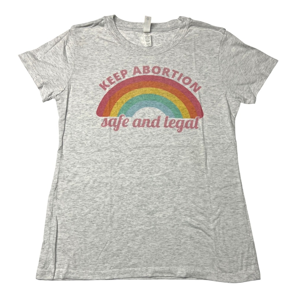 Women's Graphic Tee Large Gray Rainbow "Keep Abortion‎ Safe and Legal" Soft EUC